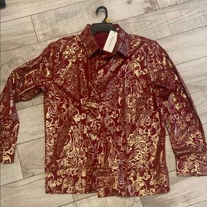 Night out men’s top Red and Gold Patterned Jacket